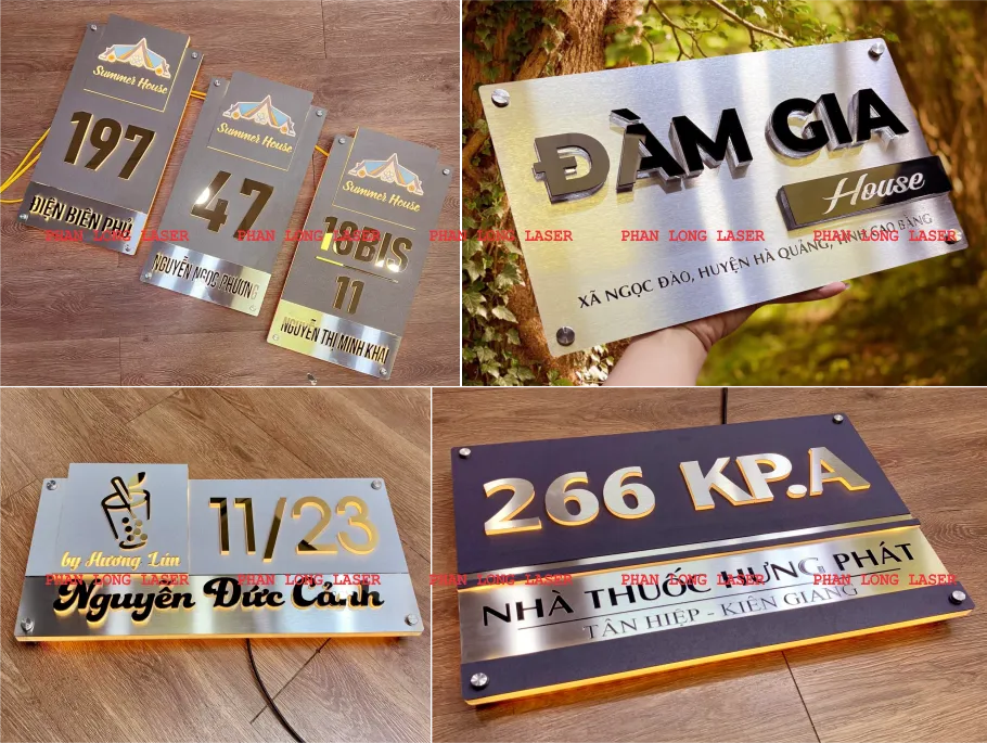 Làm biển bảng số nhà bằng kim loại dán chữ nhựa nổi chiếu đèn nền led theo yêu cầu Mẫu biển bảng số nhà bằng kim loại dán chữ nổi kim loại tại Sài Gòn, Hà Nội, Hải Phòng, Cần Thơ, Đà Nẵng