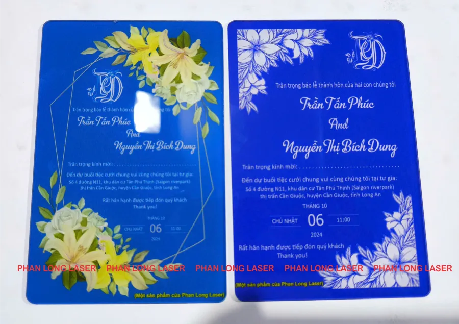 Làm thiệp cưới bằng chất liệu nhựa mica acrylic trong suốt được in màu UV nội dung theo yêu cầu Làm thiệp cưới thiệp mừng thiệp mời bằng nhựa mica acrylic in màu UV tại Hà Nội, Kim Liên, Đống Đa, Phường Hoàng Mai, Phường Lĩnh Nam, Phường Hồng Hà, Phường Ô Chợ Dừa, Phường Văn Miếu - Quốc Tử Giám